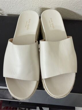 Kate Spade Zia espadrilles platform slide sandals cream leather size 9.5